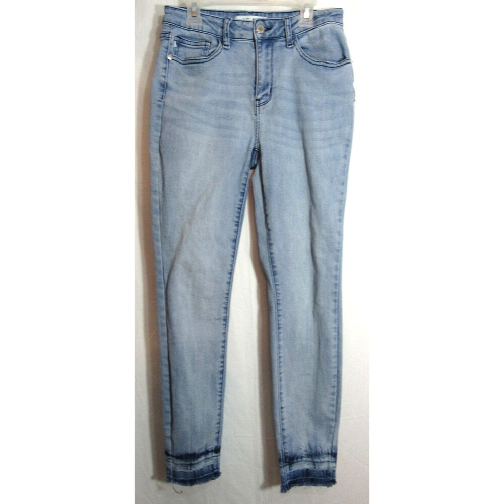 Judy Blue Distressed Mid Rise Raw Hem Skinny Fit Blue Jeans Size 5/27 EUC
